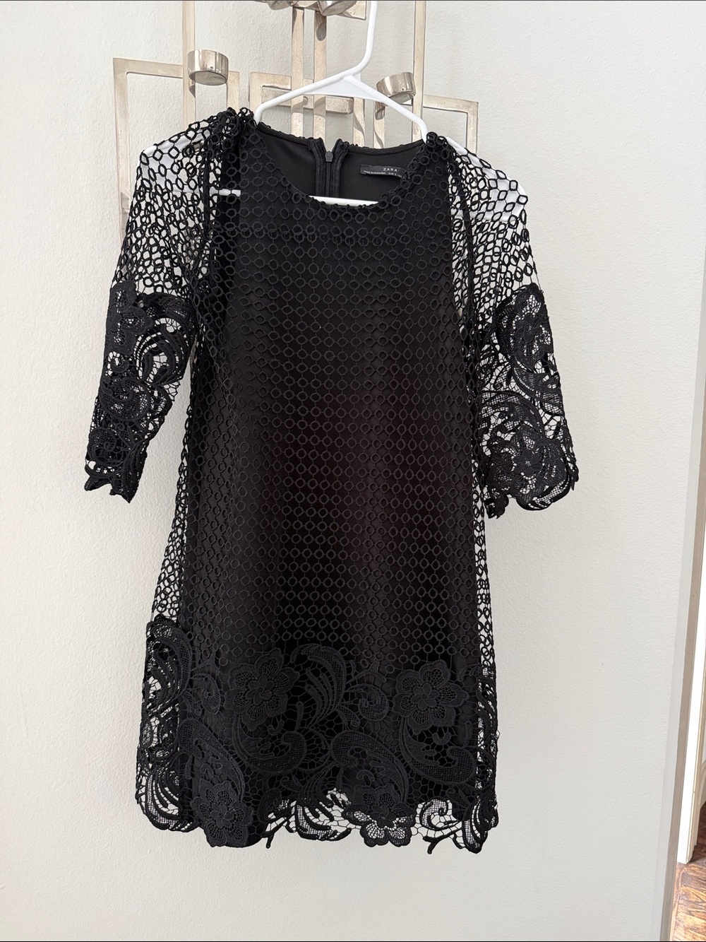 Zara Black Lace Mini Dress with Floral Hem